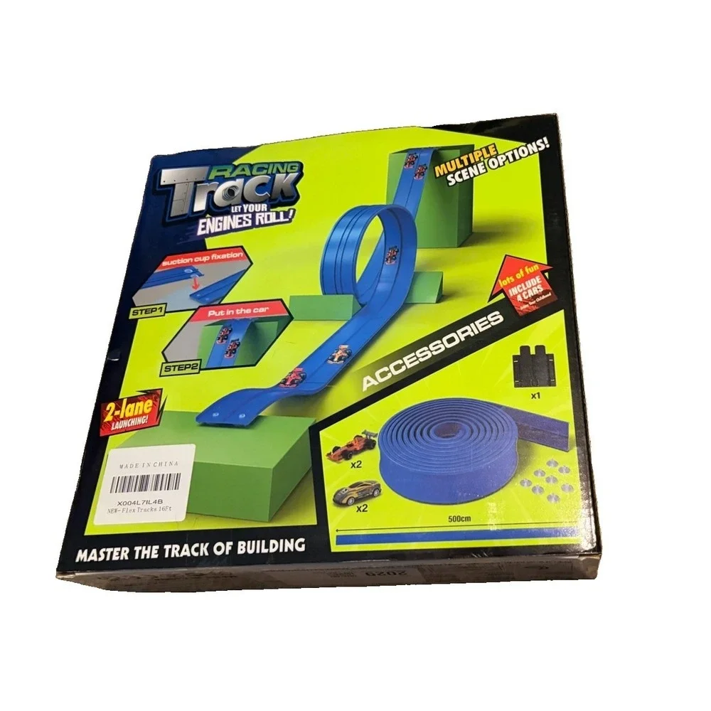 Kids Flexible Racing Track Set 2 Lane 360 Loop 4 Cars 500cm NEW Open Box